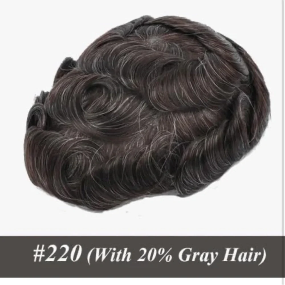 Dark Brown with Gray Human Hair Wavy 8x10 Inch Toupee Hair System